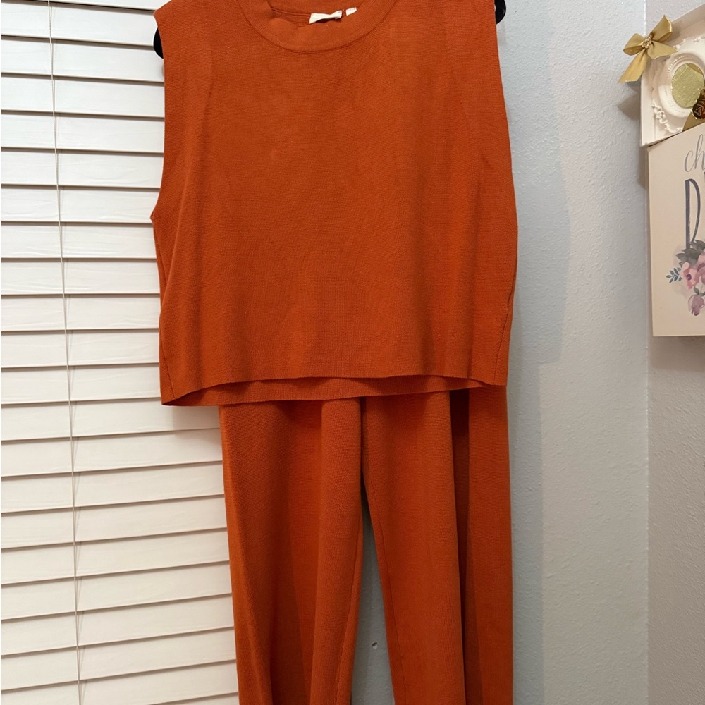 Sleeveless Knit Jumpsuit in Rust Orange